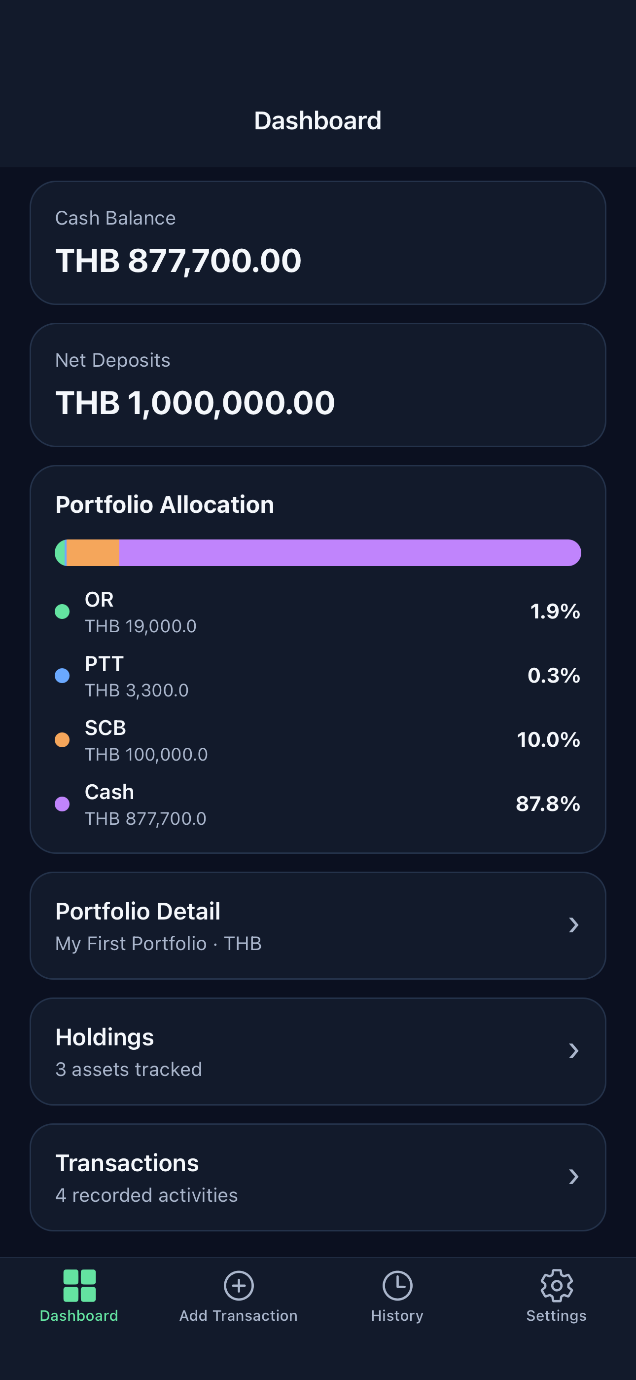 Portio dashboard screen